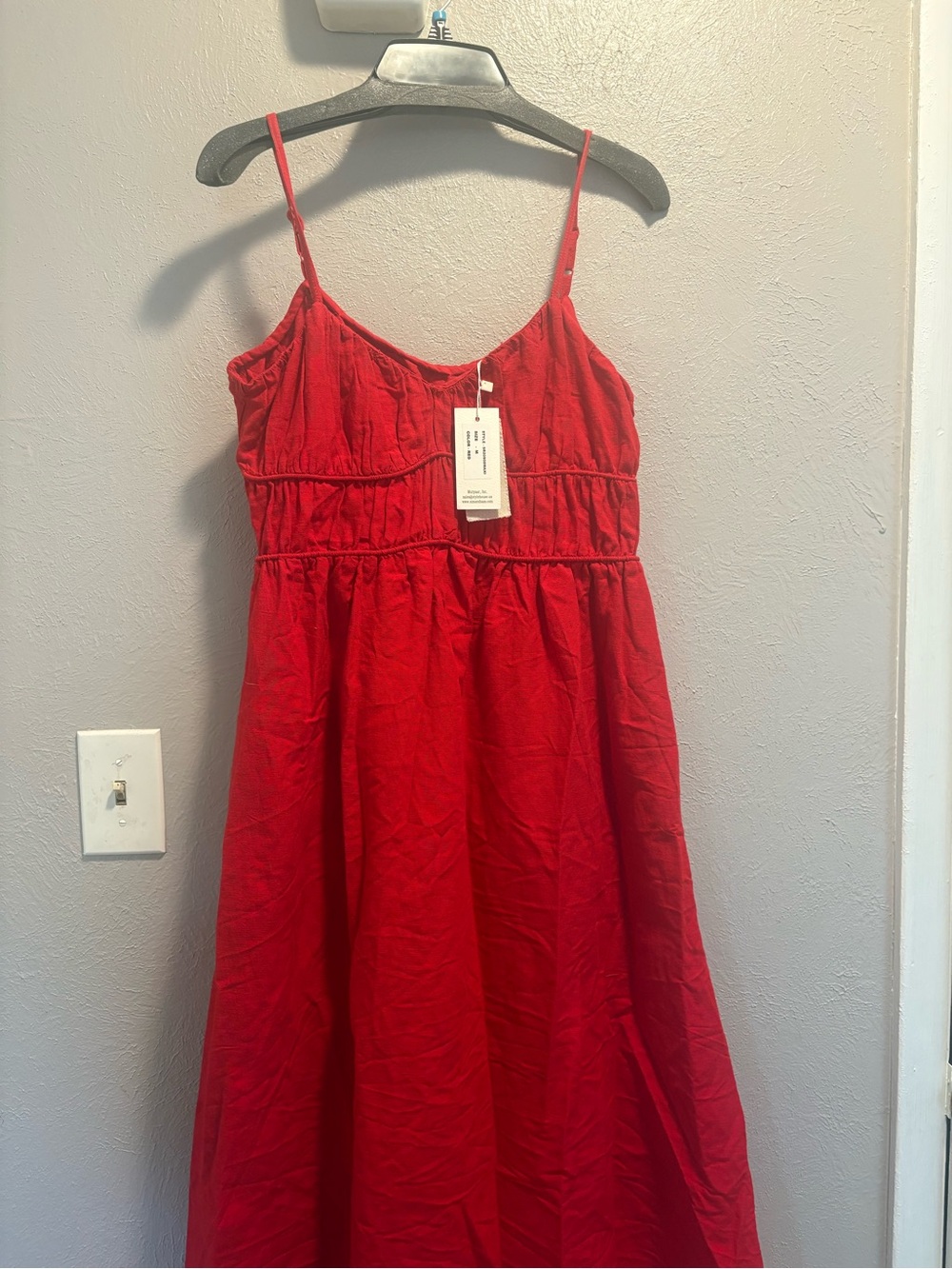 Linen Red Maxi Sundress with Spaghetti Straps